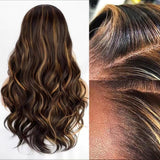 Glegov Highlight Ombre Lace Front Wig Human Hair 26 Inch Body Wave Honey Blonde 13x6 Transparent Lace Front Wigs Ombre Black Brown Lace Front Human Hair Wigs 180% Density 1/30 Colored Wig Balayage Wig