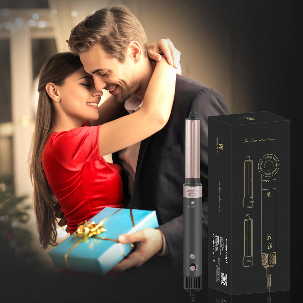 Hair Dryer Brush Hot Air Styler| 4 in 1 Professional Blow Dryers Hair Styling Tool Set with 1 1/4 Inch Auto Air Curling Wand Hair Curler, Negative Ionic for Fast Drying Curling Volumizing (Black)