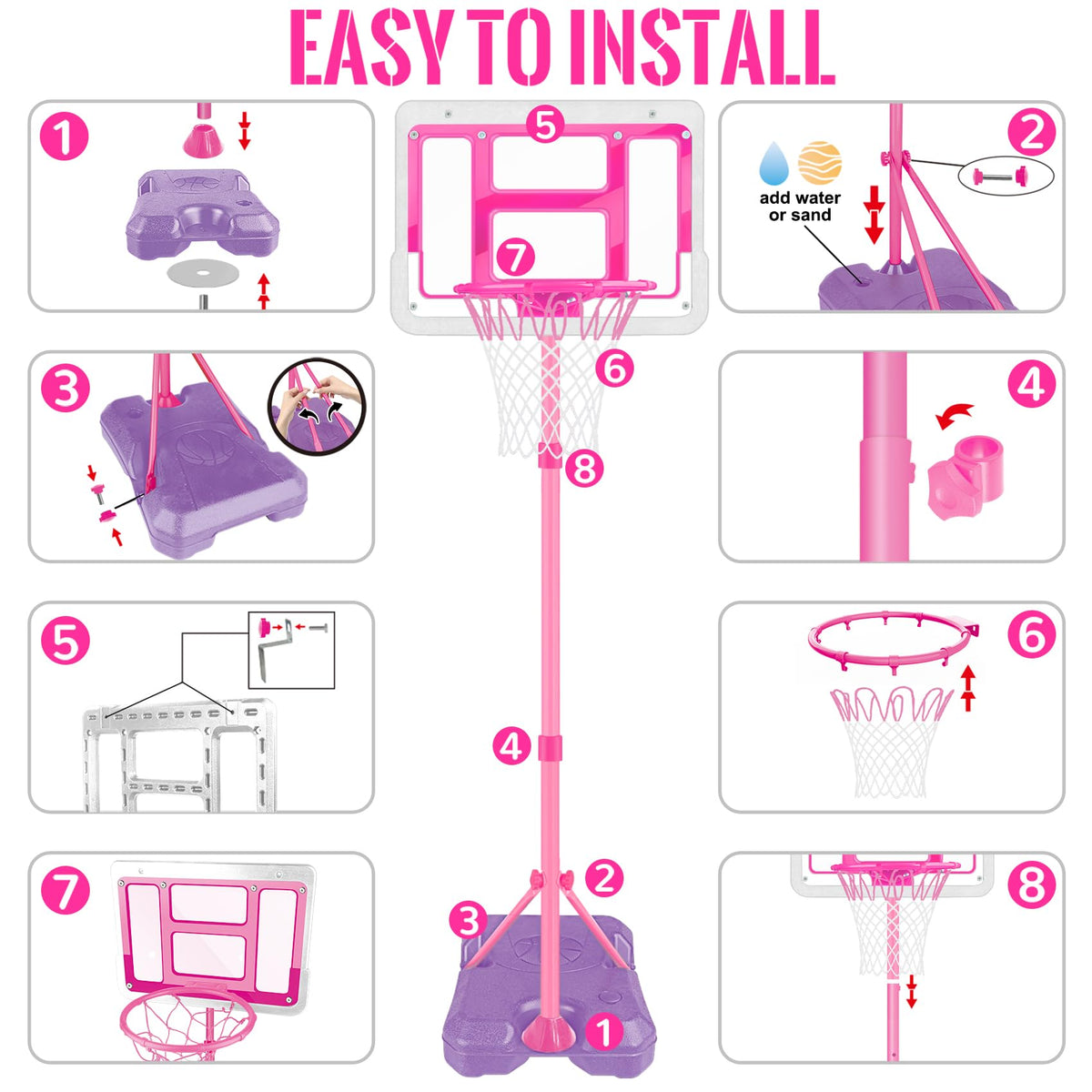Kids Basketball Hoop, Adjustable Height Toddler Basketball Hoop Indoor Toys