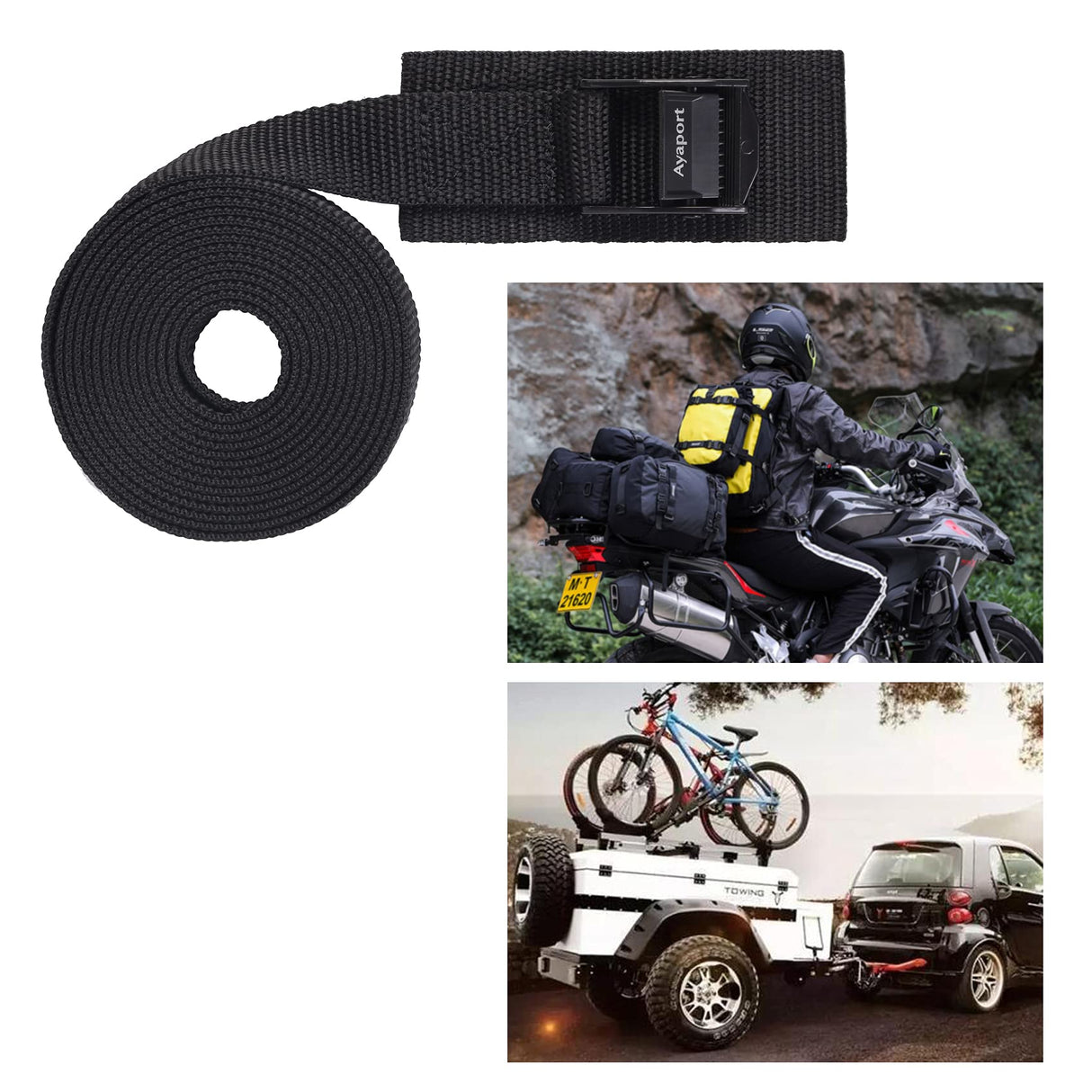 Ayaport Lashing Straps Car Roof Rack Straps Cam Buckle Tie Down Strap for Kayak, SUP, Canoe, Surfboard Packing Black 4 Pack