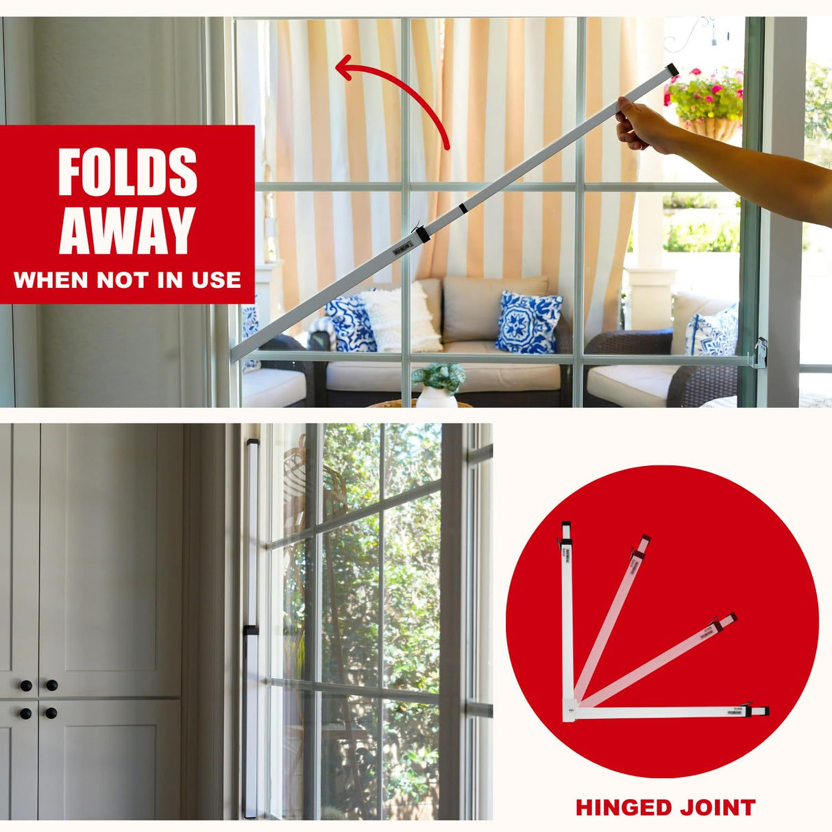SECURITYMAN Sliding Door Security Bar-Child Proof Sliding Door Lock Bar with Anti Lift Lock - Fits Most Doors & Windows - Adjustable Patio Door Security Bar (18.75"- 51.1") - White
