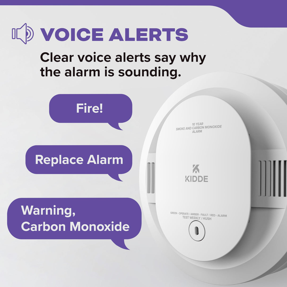 Kidde Smoke & Carbon Monoxide Detector, 10-Year Battery Powered, Voice Alerts, LED Warning Light Indicators