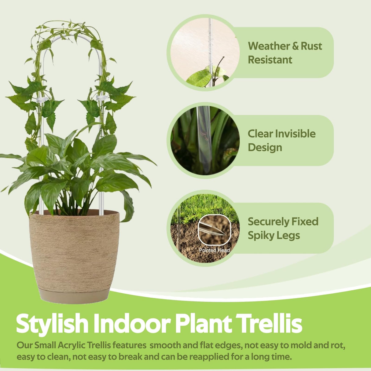 8 Pack Clear Acrylic Plant Trellis for Potted Plants Indoor Outdoor - Thickened U-Shaped & Round Small Trellis for Climbing Plants - Plant Support Stakes for Houseplant Flower Hoya Pothos Vine Ivy