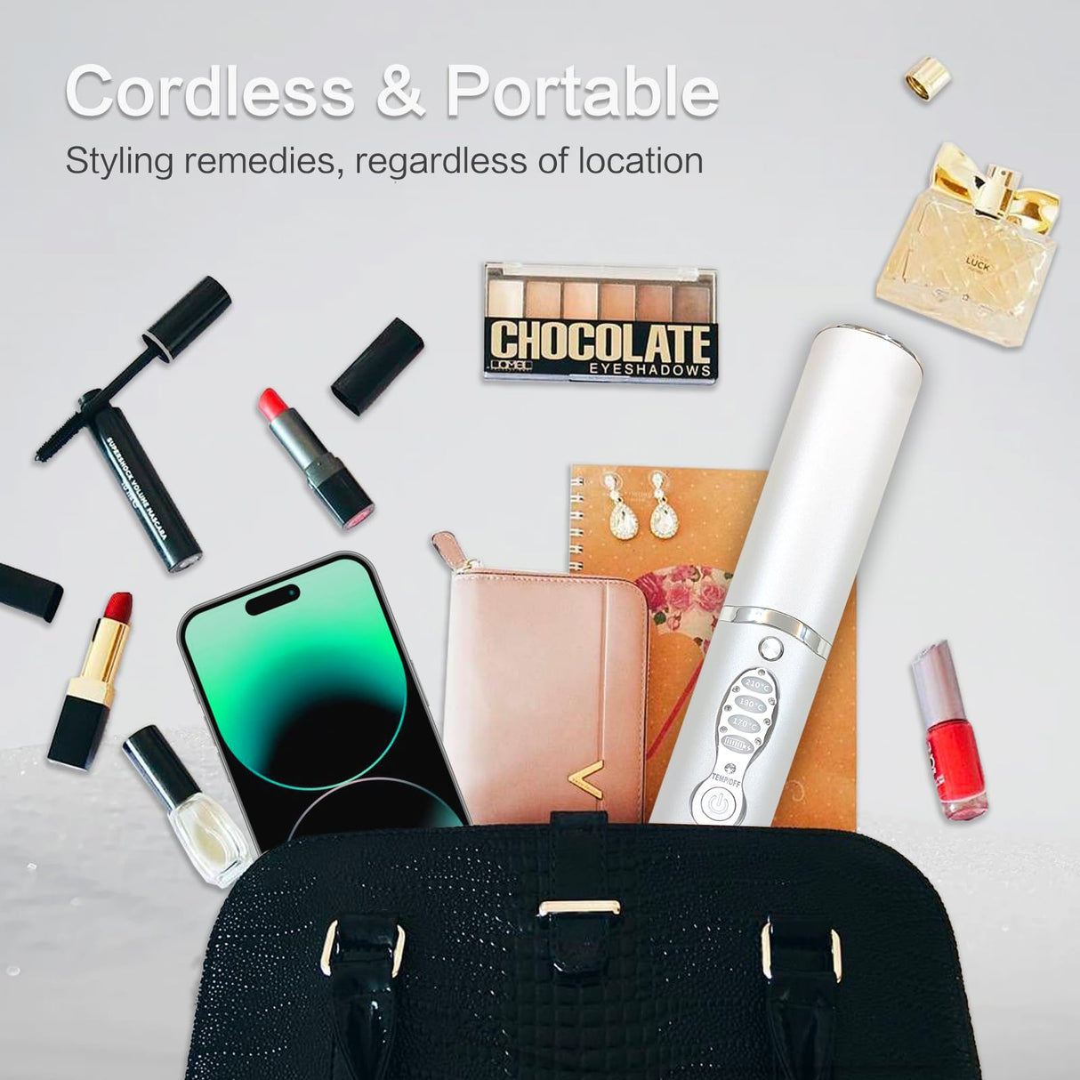 Cordless Hair Straighteners 5000 mAh Long Range Titanium Portable Flat Iron Wireless Mini Hair Straightener 2 in 1 for Straightening and Curling Travel Straightener max. 210℃/410℉ Heats Up in Seconds