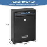 KYODOLED Mailbox for Outside, Wall Mount Locking Mailbox, Security Drop Box with Key Lock for Letters, Cash, Cards, Steel Mail Box for House Office School, 12.4H x 8.54L x 3.35W Inches, Black