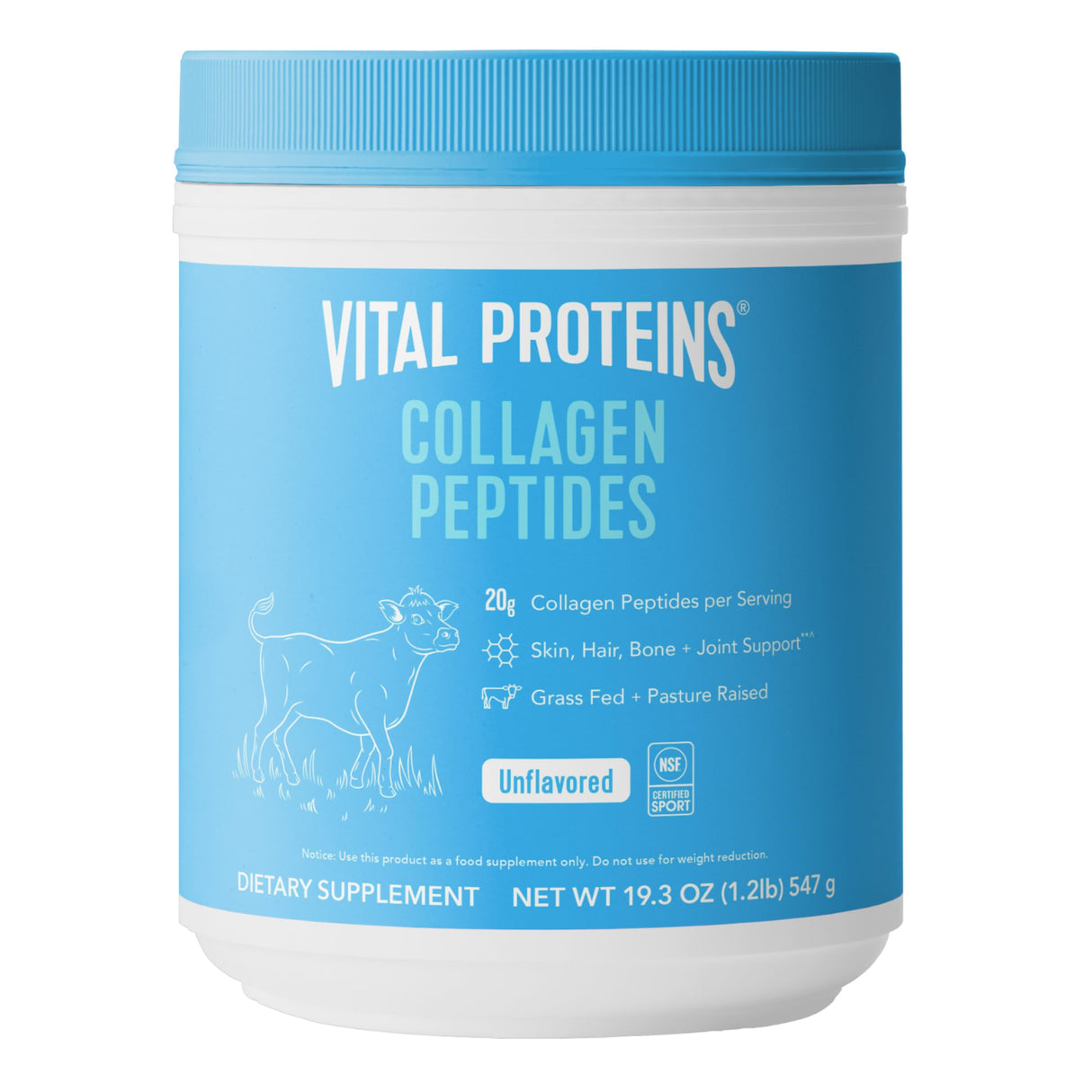 Vital Proteins Collagen Peptides Powder - Grass Fed Collagen Peptides for Hair, Nail, Skin, Bone & Joint Health, Unflavored, 27 Servings
