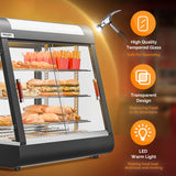ROVSUN 26" Commercial Food Warmer Display Pizza Warmer, 3-Tier Electric Countertop Food Warmer w/LED Lighting, Adjustable Removable Shelves & Glass Door, Pretzel Warmer for Buffet Restaurant 1200W