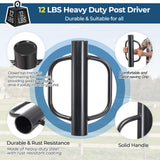 Fence Post Driver, 12LBS Fence Post Driver with Handle, 2.7 inch Inner Diameter Hand Post Pounder, Heavy Duty T Post Rammer Driver Tool for Wooden Post U Channel Fence Post Metal Post, Black 17 Inch