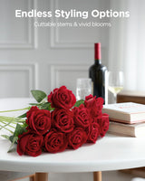 InnoGear Red Roses Artificial Flowers 50 Pcs Fake Velvet Silk Rose Floral