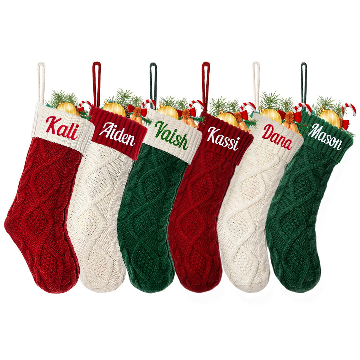 Personalized Christmas Stocking，Custom Name Family Christmas Stocking, 18” Large Knitted Xmas Stocking for Kids,Holiday and Family Stocking for Fireplace Christmas Holiday Party Decoration (3 pcs)