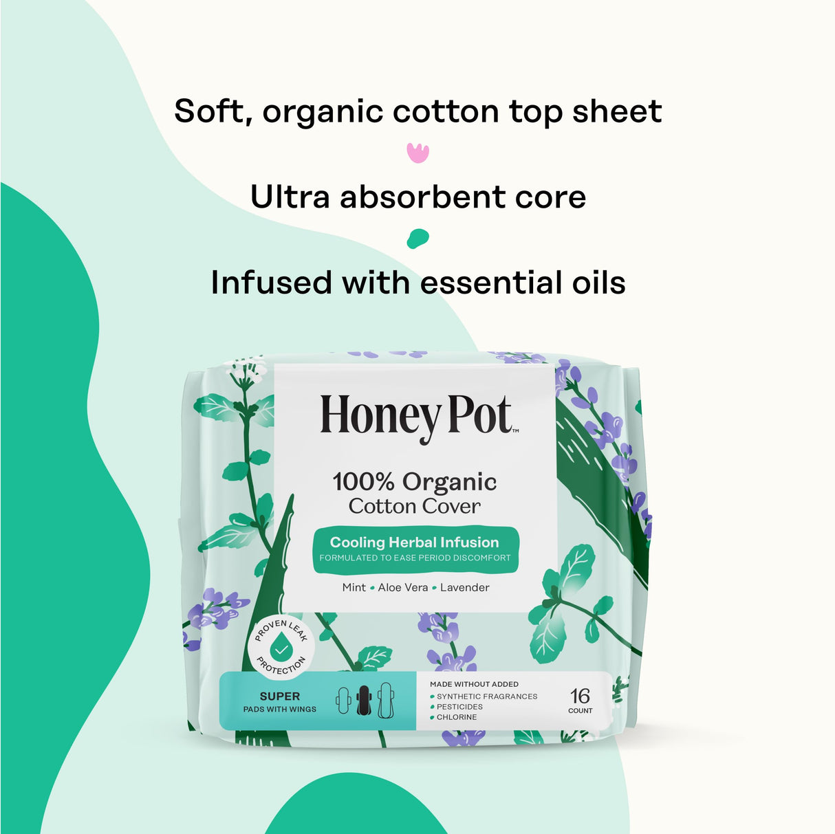 The Honey Pot Company - 64ct - Herbal Pads for Women - Super w/Wings - Infused w/Essential Oils for Cooling Effect, Organic Cotton Cover, & Ultra-Absorbent Pulp Core - Feminine Care - FSA & HSA