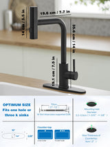 Kitchen Faucet with Pull Down Sprayer, Matte Black Waterfall Kitchen Sink Faucet, Commercial Single Handle Stainless Steel Faucet with 3 Spray Modes for Farmhouse, RV, Laundry & Utility Sink