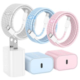 20W USB C Fast Charging for iPhone 18 Duo/17 Air/Pro/Pro Max,3Pack Colorful Mixed Charger Block with Braided Long USB C to C Cables (6/6/10ft) Compatible with iPhone 16/15 Pro/Plus/iPad Pro/Air/mini