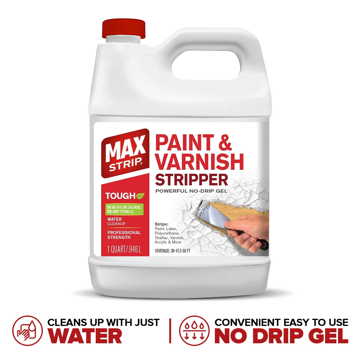 MAX Strip Professional Strength Paint and Varnish Stripper - 1 Gallon - Strips Paint, Latex, Polyurethane, Shellac, Varish, Acrylic and More - No Methylene Chloride No NMP Powerful No Drip Gel Formula