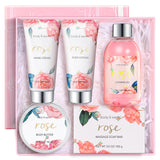 BODY & EARTH Spa Gift Set for Women - Luxurious 5 Pcs Bath and Body Box, Rose Scent, Includes Body Wash, Body Butter, Body Lotion and More, Birthday Christmas Gifts for Mom Self Care Kit for Her