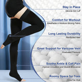 Beister 1 Pair Medical Open Toe Thigh High Compression Stockings with Silicone Band for Women & Men, Firm 20-30 mmHg Graduated Support for Varicose Veins, Edema, Flight.