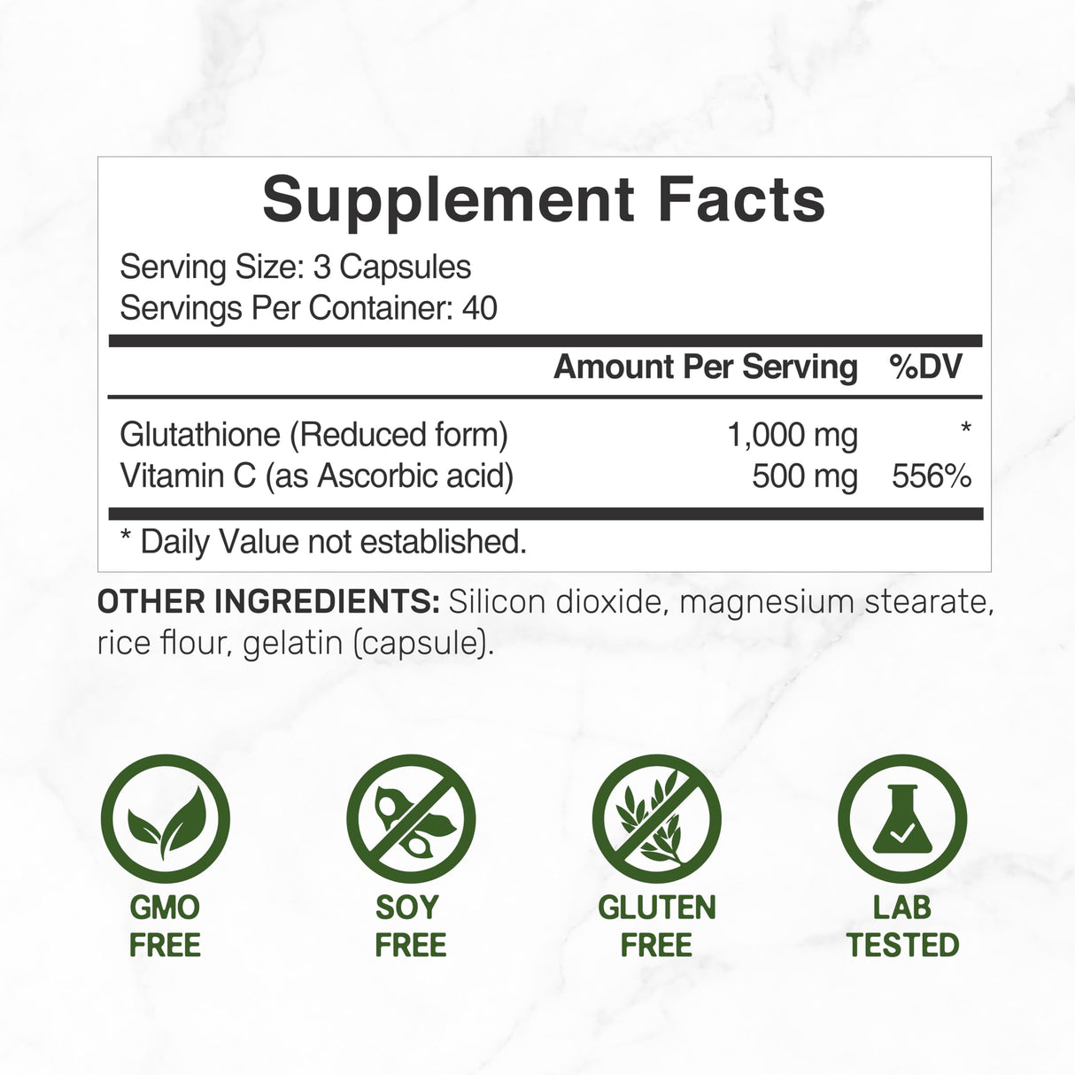 Glutathione Supplement 1,000mg Per Serving, 98% Purity | Plus Vitamin C 500mg, Active Reduced Form (GSH) | Intracellular Antioxidant – Supports Detoxification & Immune Health