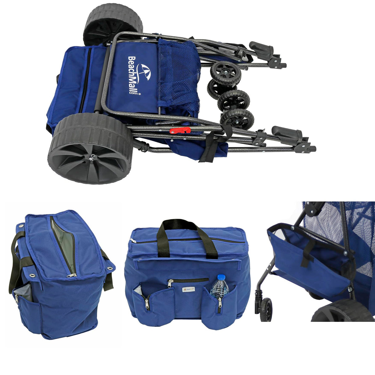 Ultimate Buggy Beach Cart with Big Wheels for Sand, Wide Wheel Wagon with Insulated Cooler Bag, Body Board and Umbrella Holder, 100 lbs Capacity