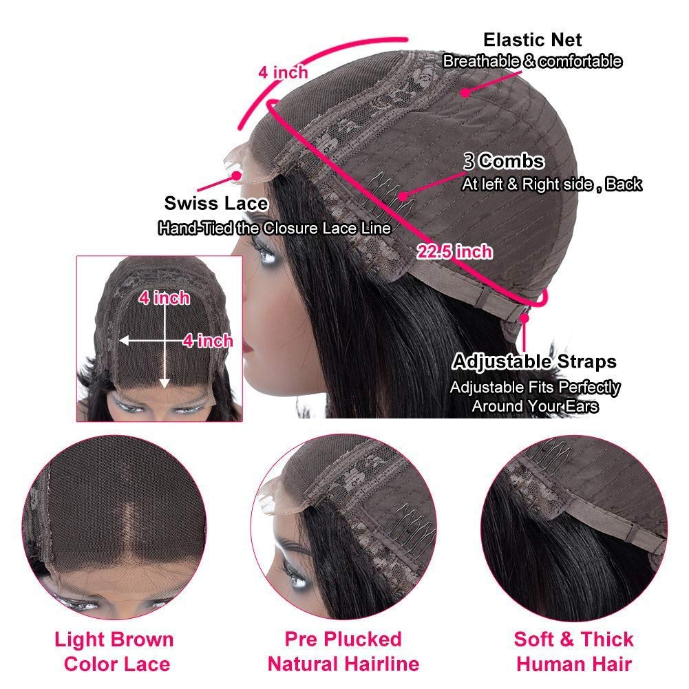Josblue Deep Wave Lace Front Wigs Human Hair 180% Density 4x4 HD Transparent Lace Closuret Wet and Wavy Human Wigs for Black Women Pre Plucked with Baby Hair Nature Color