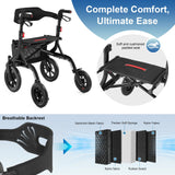 MAXWALK Walkers for Seniors, Rollator Walker with Seat, 12" Big Rubber Wheels All Terrain Rollator Walker with Backrest, Built-in Cable, Cup Holder, Foldable and Height Adjustment for Seniors, Black