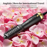 ANGILALA Dual Voltage(100~250V) Mini Hair Dryer Brush with European Plug Adapter for International Travel, Europe Travel Essentials for Women