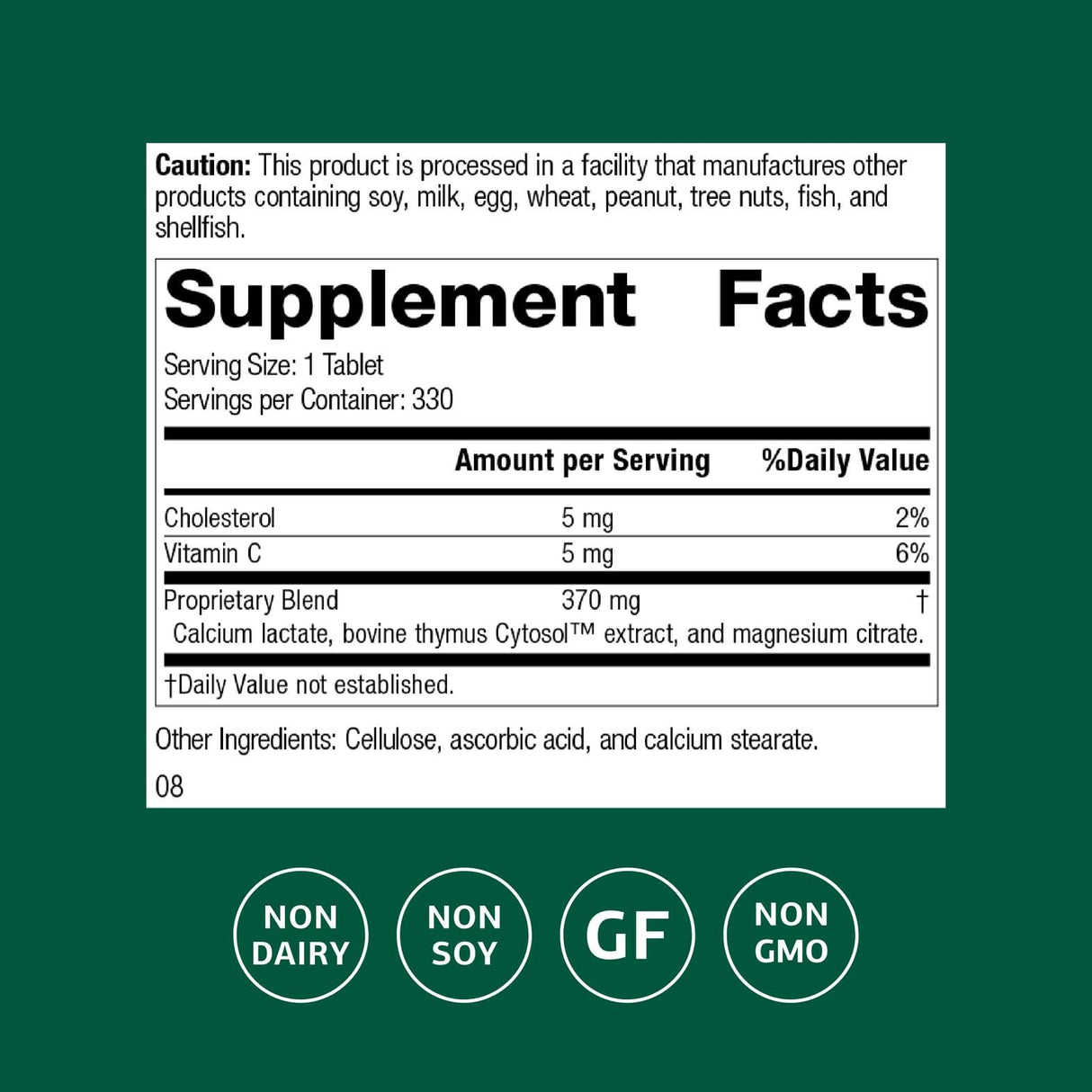 Standard Process Inc. Thymex - Whole Food Cholesterol, Thymus Supplement and Immune Support Supplement with Vitamin C, Magnesium Citrate, and Calcium Lactate - Gluten Free - 330 Tablets