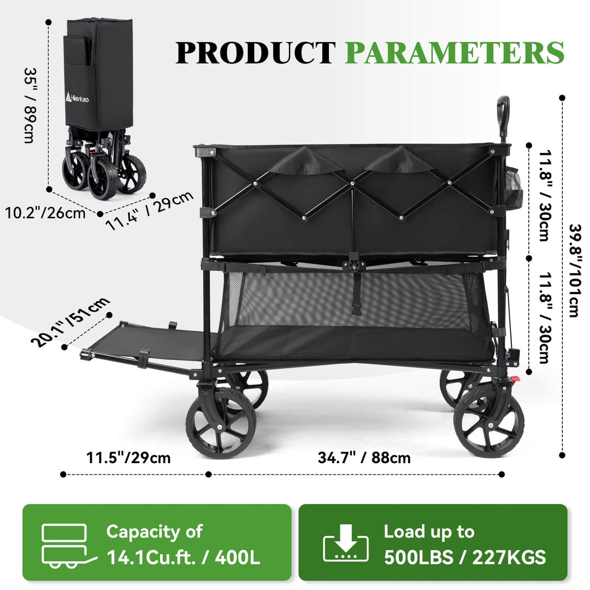 Hikenture Double Decker Wagon, 400L Extra Large Beach Wagon with Big Wheels