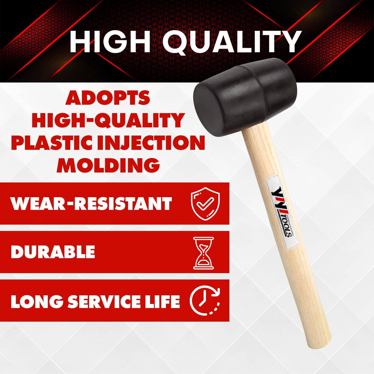 YIYITOOLS YY-2-005 Rubber Mallet Hammer With Wood Handle–8-oz, black