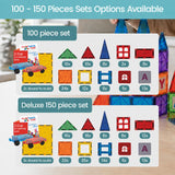 Magnetic Tiles for Kids 100-Piece Set, STEM Educational Building Blocks, Includes 2 Cars & Click-in ABC Learning Tiles, Gift for Boys & Girls, Magnetic Figures & 2 or 4 Car Set Add-Ons Available