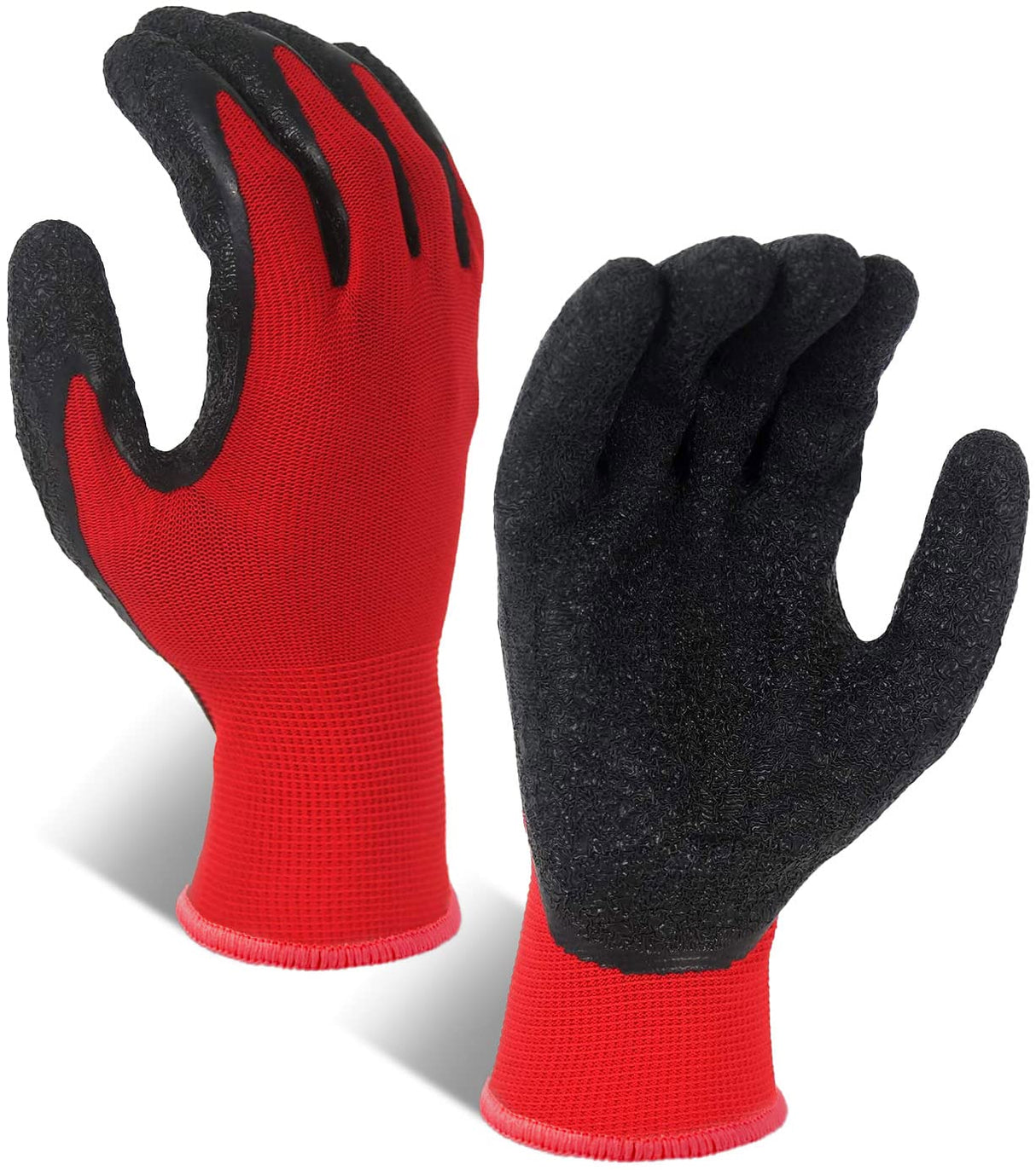 Evridwear Crinkle Latex Rubber Hand Coated Safety Work Gloves for Men Women General Multi Use Construction Warehouse Gardening Assembly Landscaping,Red Small 12 Pairs Pack