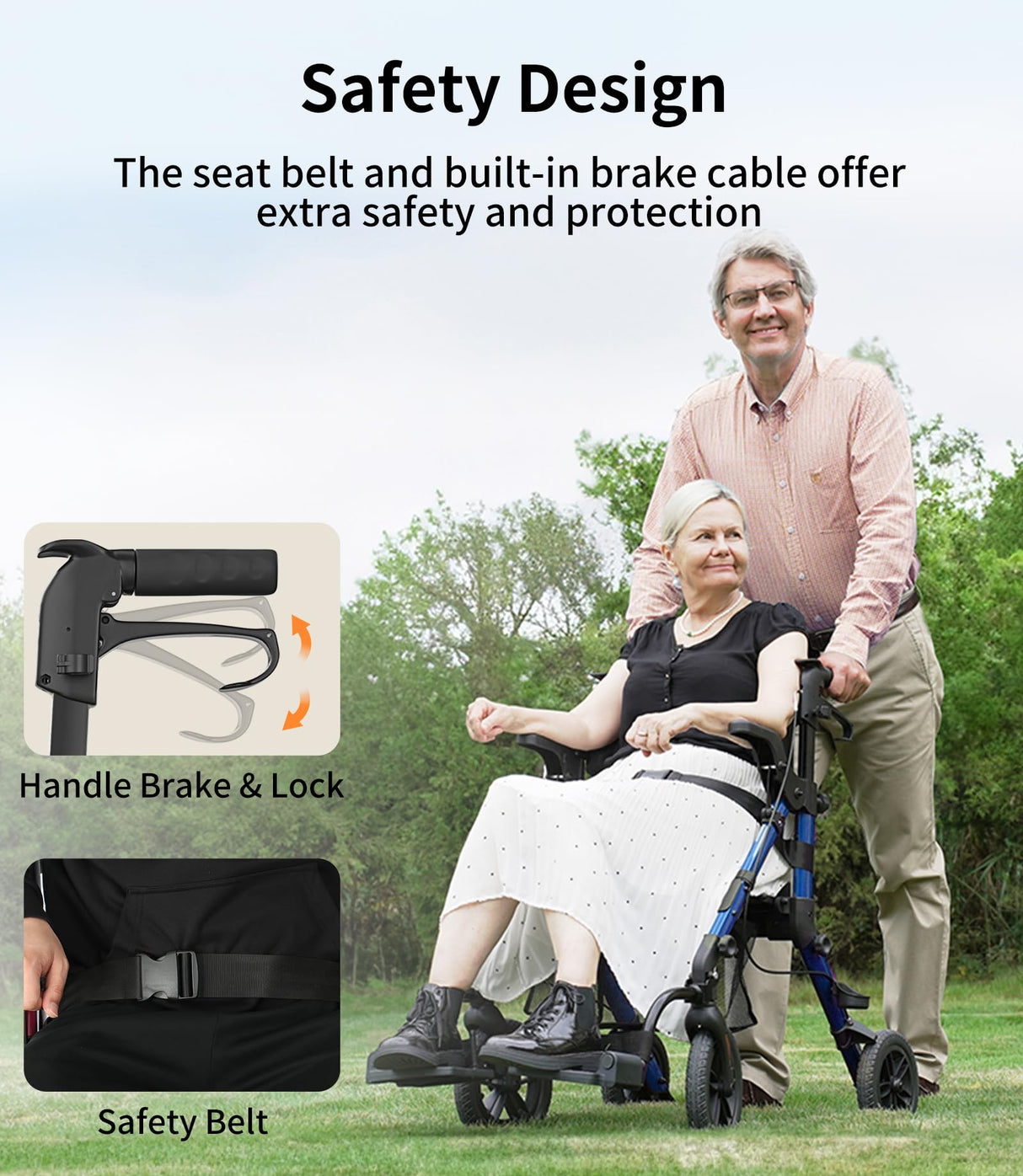 VOCIC Transport-Wheelchair-Lightweight-Foldable, Walker Wheelchair Combo, Rollator-Walkers-for-Seniors-with-Seat, 2 in 1 Rolling Walker, 300lb Adults 4 Wheel Transport Chair w/Brakes & Pouch-FSA HSA