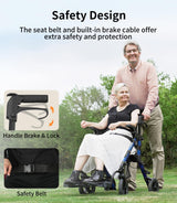 VOCIC Transport-Wheelchair-Lightweight-Foldable, Walker Wheelchair Combo, Rollator-Walkers-for-Seniors-with-Seat, 2 in 1 Rolling Walker, 300lb Adults 4 Wheel Transport Chair w/Brakes & Pouch-FSA HSA