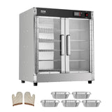 VEVOR Hot Box Food Warmer, 5-Tier Concession Warmer with Water Tray, 5 Pans, Double-Door and Adjustable Shelves, Stainless Steel Food Warmer Cabinet, Ideal for Storing Pizza, Chicken, Restaurant
