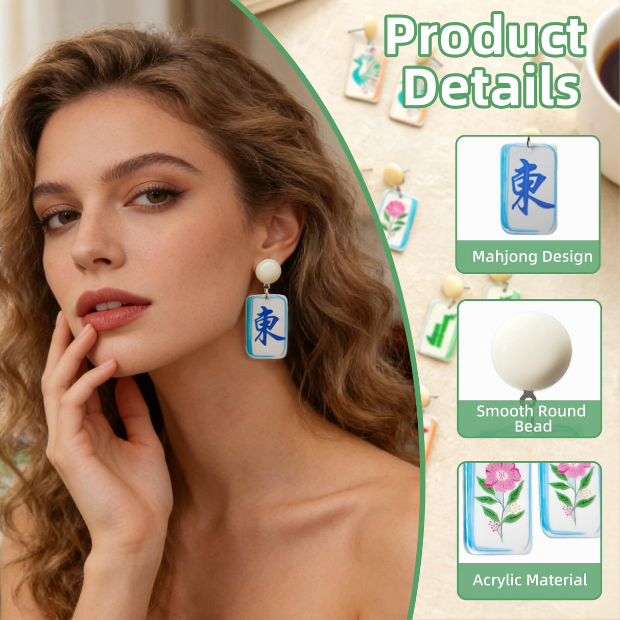20 Pcs Mahjong Earrings 10 Set Women Funny Acrylic Mahjong Tile Dangle Earrings Creative Geometric Jewelry Lucky Mah Jongg Gifts for Women Friendship Accessories