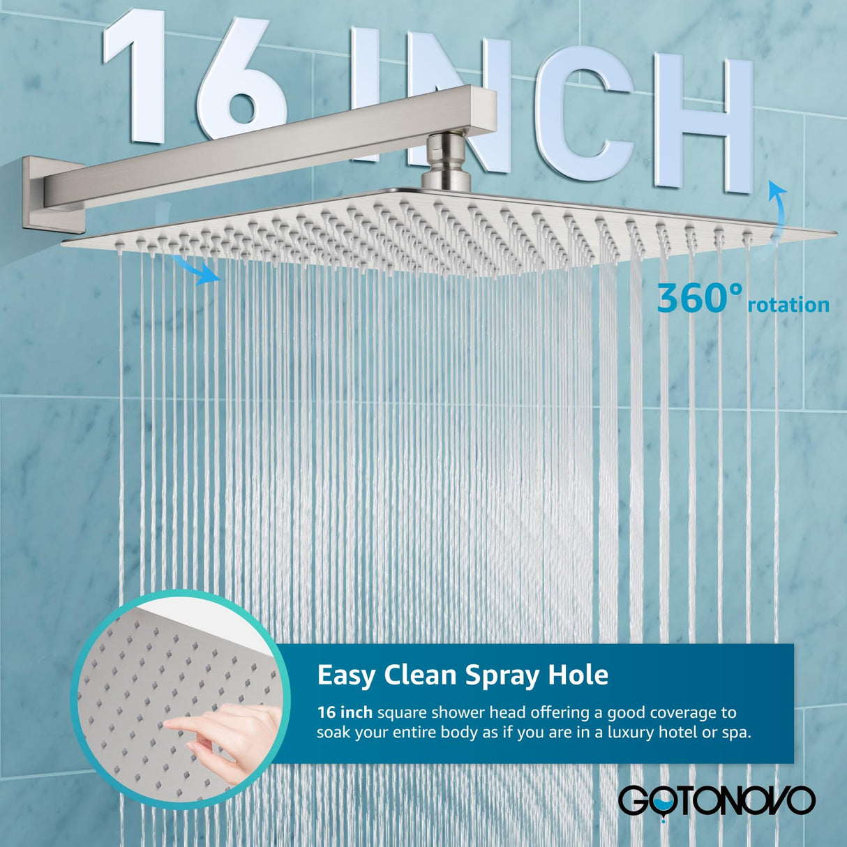 gotonovo Rainfall Bathroom Shower System Rain Shower Head and Handle Set Wall Mounted Shower Complete Combo Solid Brass Pressure Balancing Shower Mixer Valve 16 Inch Brushed Nickel