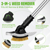 Hysagtek Crack Weeder Long Handle - 3-in-1 Adjustable Crevice Cleaning Brush with 2 Scrapers, Durable Manual Stainless Steel Weed Puller Tool for Driveway Patio Sidewalk Garden Lawn