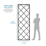 Giant Wall Trellis, 8 Foot Tall (96” high by 32” Wide), for Outdoor Climbing Plants, Sturdy Rectangular Shaped Metal Frame with Lattice Design
