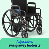 Medline Comfortable Folding Wheelchair with Swing-Back Desk-Length Arms and Swing-Away Footrests, 20”W x 16”D Seat