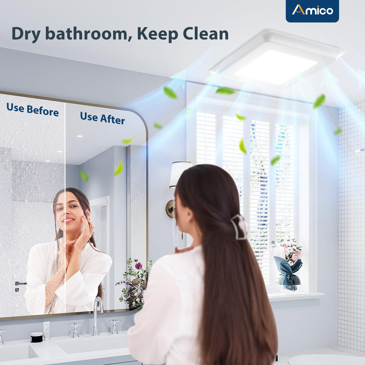 Amico Bathroom Exhaust Fan with Light, 80 CFM, 0.9 Sones, 5CCT, Easy Retrofit without Attic Access, Adjustable Bathroom Fan with light, Quiet Operation, ETL & FCC Certified