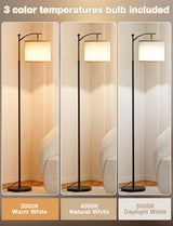 Ambimall Tall Floor Lamps with 3 Color Temperatures Bulb & Adjustable Linen Shade, for Living Room, Bedroom, Office, Classroom, Dorm Room (9W Bulb Included), Beige & Black, 60"