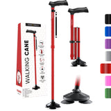 HONEYBULL Walking Cane for Men & Women Foldable, Adjustable, Heavy Duty, Free Standing, All Terrain, Collapsible Walking Sticks for Seniors & Adults (Red)