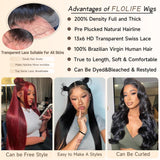 FLOLIFE Real Human Hair Wig 13x6 Lace Front Wigs Human Hair 28 Inch Straight Human Hair Wig with Baby Hair 200% Density HD Lace Front Wigs Human Hair Pre Plucked Frontal Glueless Wigs Human Hair