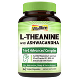 Vitalibre L-Theanine 200mg Supplement, Magnesium Glycinate, Ashwagandha, Inositol, Vitamin B1 B2 B6, No Gluten, Calm, Relaxation, Focus, Cognitive Function, 60 Vegan Caps