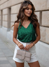 miduo Womens Tank Tops Winter Loose Fit Fashion Sequin V Neck Racerback Sparkle Tanks Tops Sequin Camisole Shirts Tops Christmas Green L