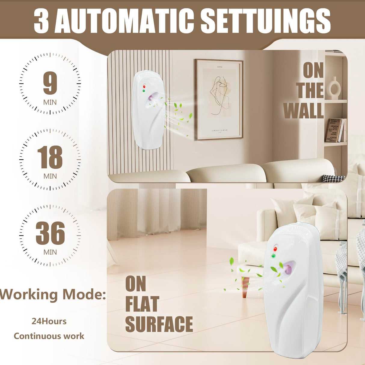 Automatic Air Freshener Spray Dispenser 2-Pack,Wall Mounted/Free Standing Automatic Air Fresheners for Home and Commercial Use,Automatic Spray Dispenser Adjustable Scent Release Setting