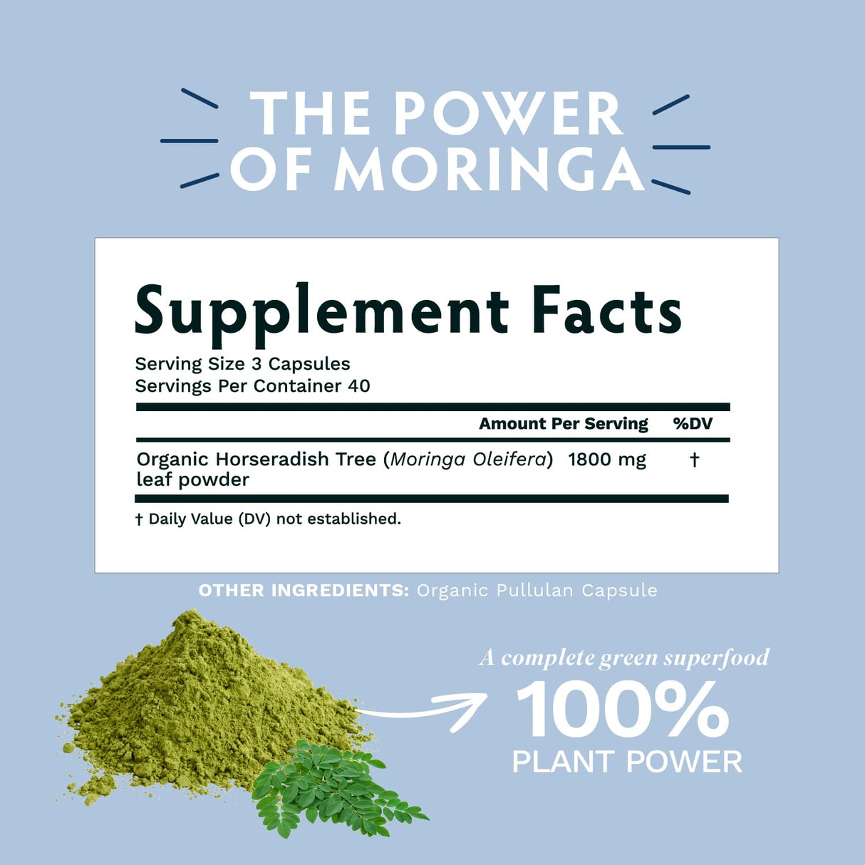 TRIBE ORGANICS 1800mg Organic Moringa Oleifera Powder for Energy | Joints | Brain Function - High Potency Nutrient Rich Greens Superfood | Natural Leaf Plant Protein | Antioxidant - 120 Vegan Capsules