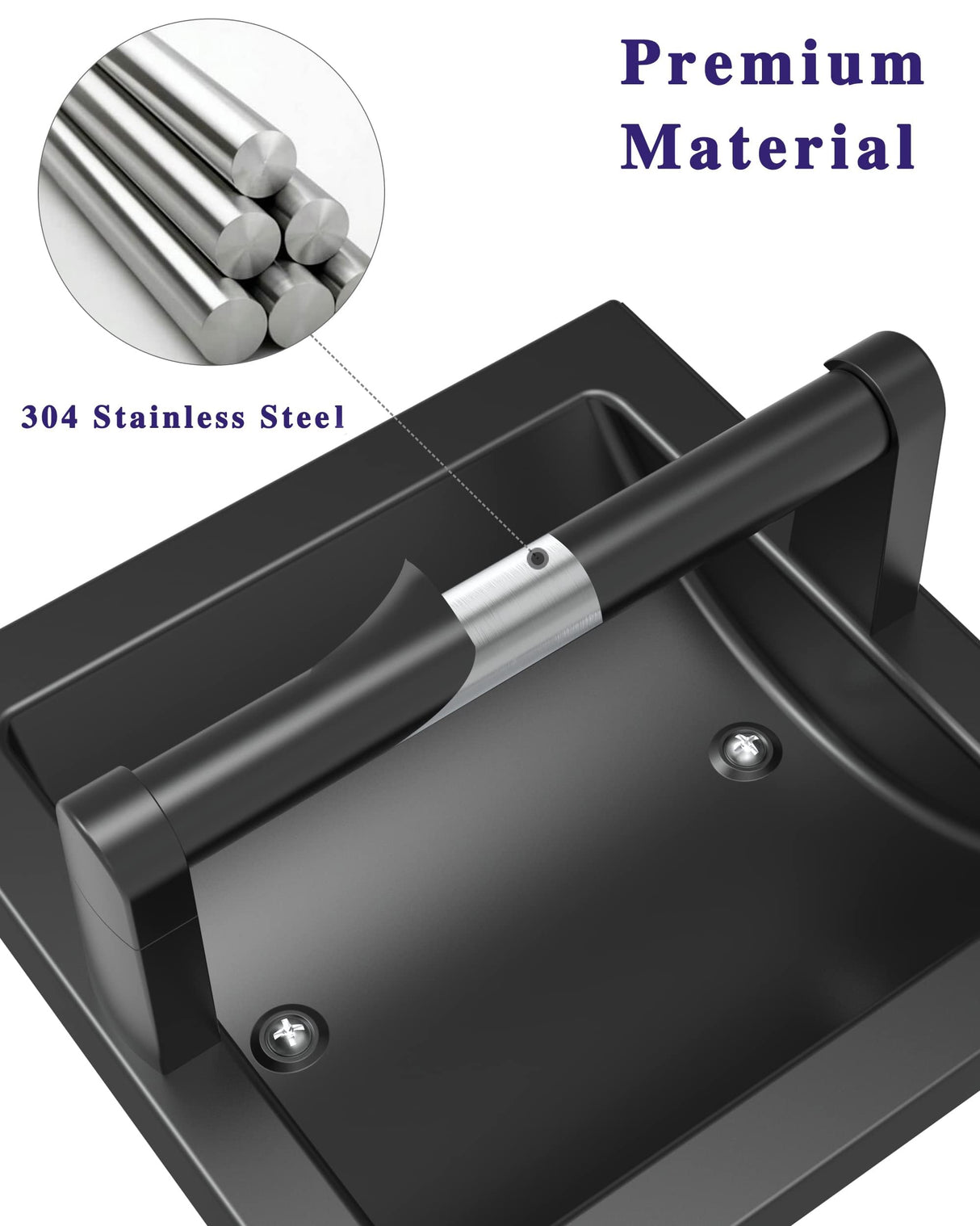 WZKALY Matte Black Recessed Toilet Paper Holder for Large Rolls, Pivoting Black Toilet Paper Holder Wall Mount Stainless Steel, in Wall Toilet Paper Holders Black, Bathroom Toilet Paper Wall Holder