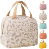 Arae Insulated Lunch Bag, 9 x 5.5 x 8 inches, Leopard Print, Waterproof Cooler Tote with Front Pocket (Beige)