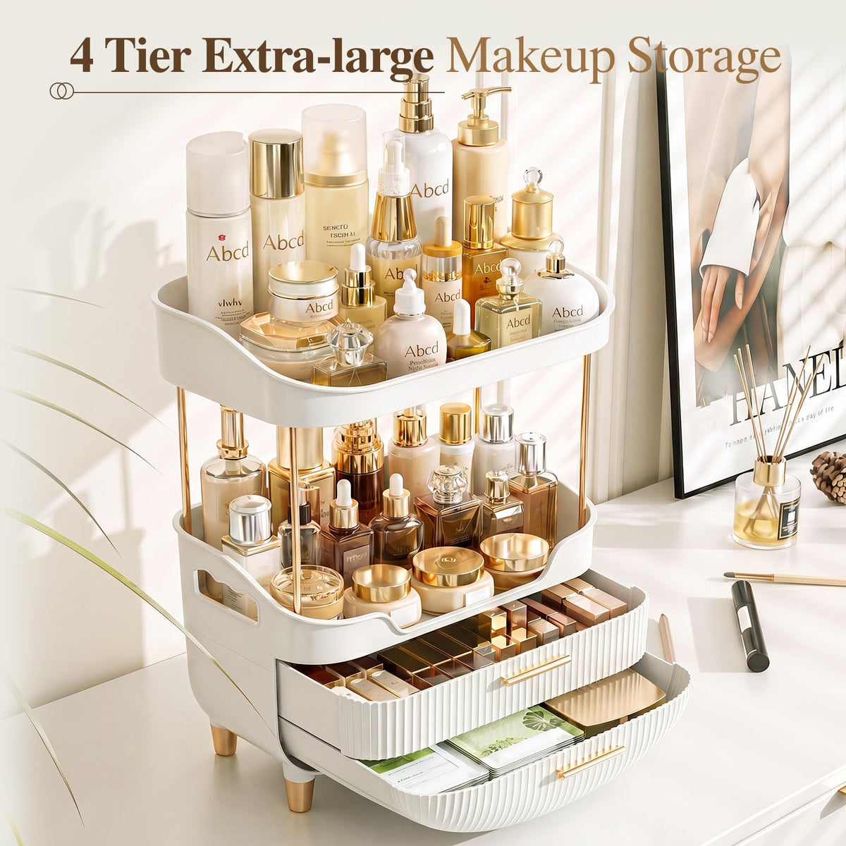 caktraie 4-Tier Makeup Organizer Bathroom Countertop Storage White