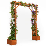 VINGLI Wooden Garden Arbor with Planter, Wedding Arch for Ceremony, Wood Garden Arbour Trellis for Plant Climbing, Pergola for Garden Backyard, Lawn, Outdoor (Golden Brown)
